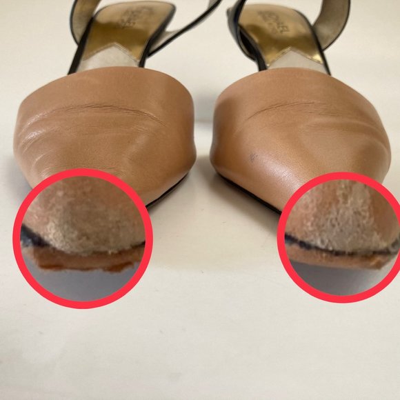 Michael KORS JULIETA Black Tan Leather Wide Ankle Strap Pointed Toe Slingback 8M - Picture 14 of 16